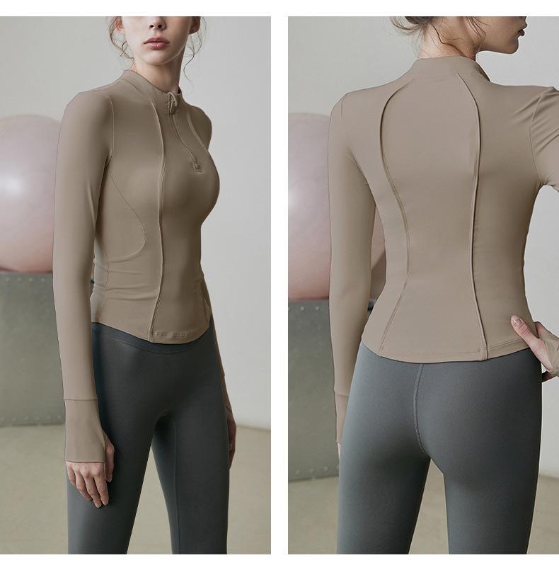 Women's Slim Fit Long Sleeve Yoga Top with Half-Zip Stand Collar