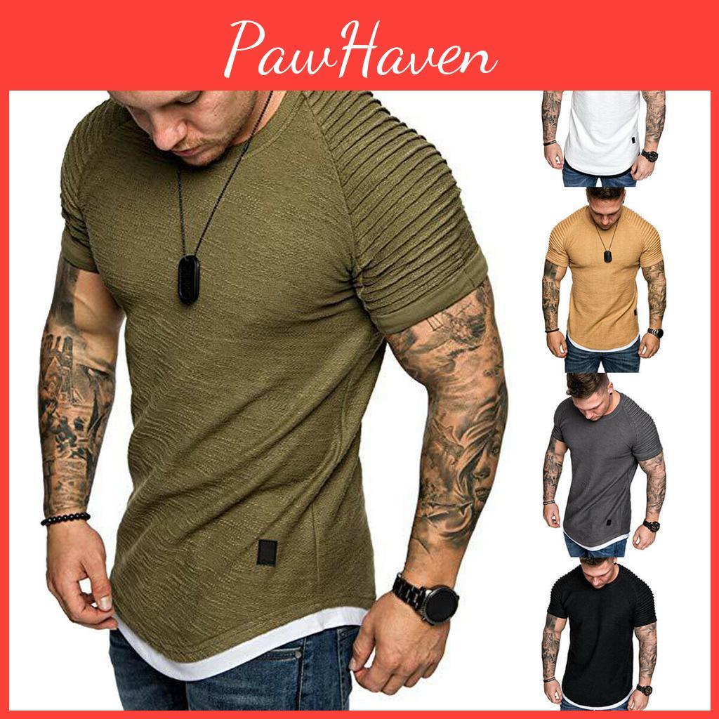 Men Solid Color Slim Fit O Neck Short Sleeve Muscle Tee Shirt Casual Tops Shirts