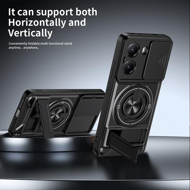 Phone Case Compatible for Xiaomi Poco X7 Pro 5G Case with Built-in Ring Stand Sliding Camera Lens Cover
