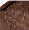 Vietnam Gold Minimalist Four-Leaf Clover Necklace & Zircon-Inlaid Flower Bracelet Set