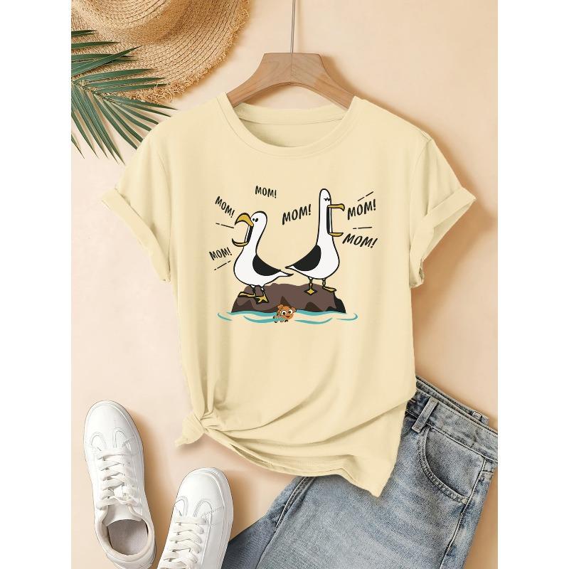 Printed T-Shirt, Women'S Casual Wear, Perfect for Vacations, Short-Sleeved with A Round Neck, Suitable for Spring and Summer,