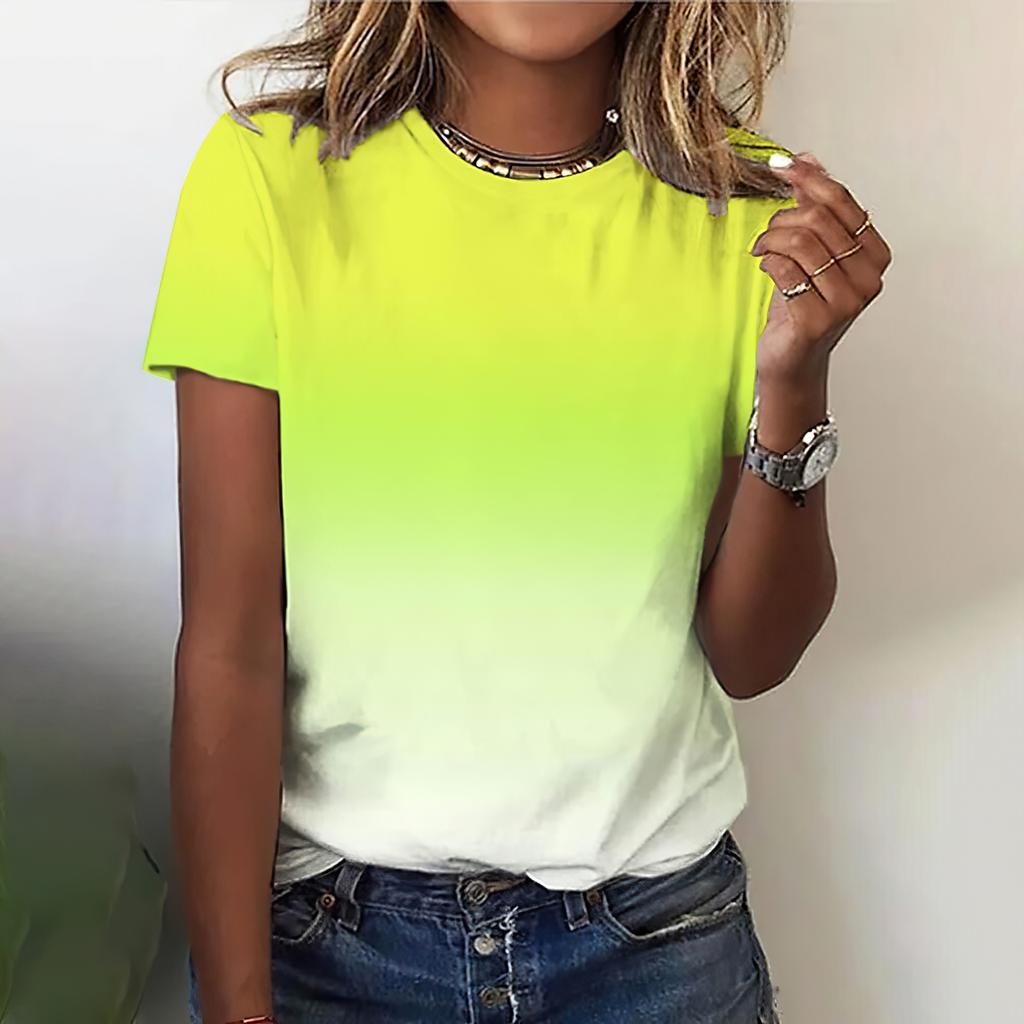 3D Farbiger Buntdruck Mode Damen Kurzarm T-Shirts Tops O Hals Lässige Luxus Damenkleidung Sommer Lose Street Tee