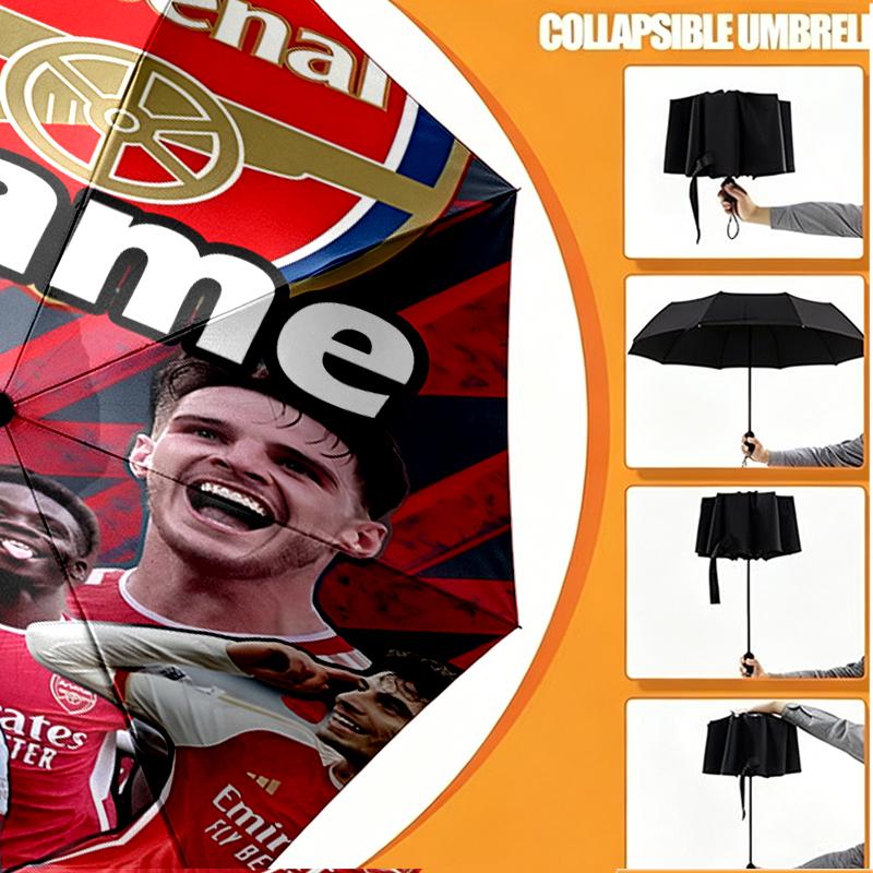 Custom Name Personalized football team F.C Print Umbrella, Auto Open Close, 8‑Rib Sturdy Frame, Commute Camping Hiking Use, Birthday Gift