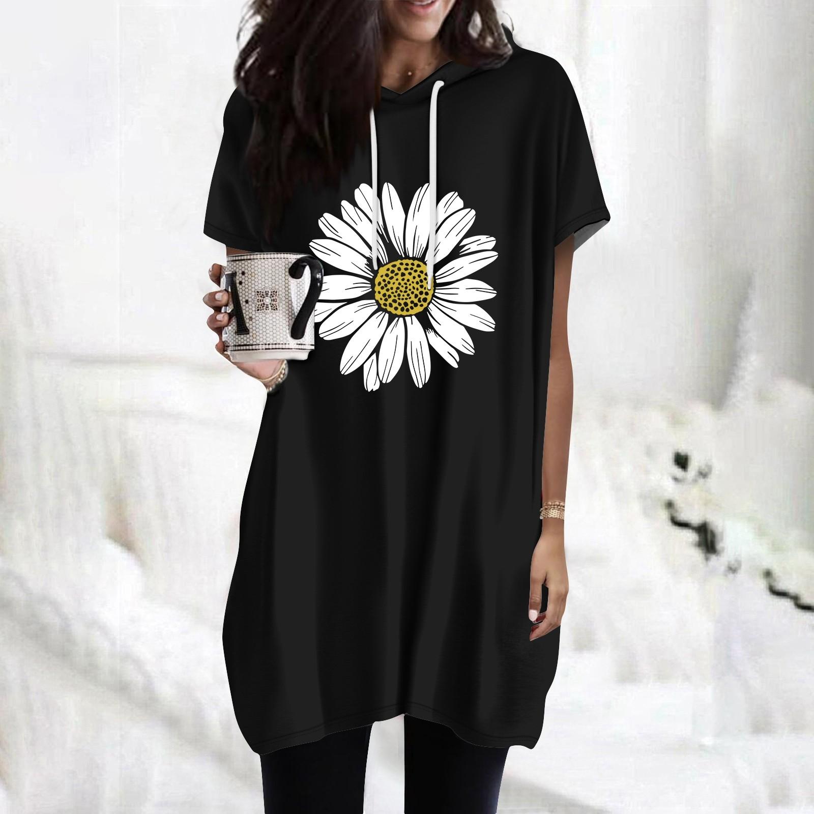 Женские толстовки повседневные рубашки с короткими рукавами модные туники с принтом топы с карманами XXL чёрный 1515₽