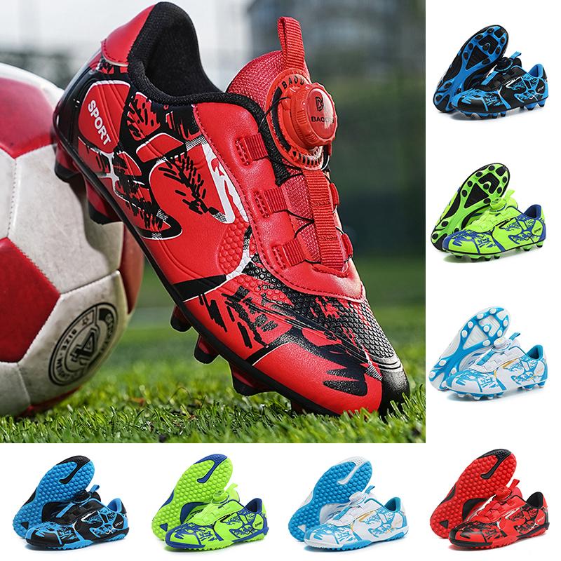Kids Soccer Shoes Society FG School Football Boots Rotating Push Button Cleats Grass Sneakers Boys Girls Outdoor Athletic Training Sports Footwear