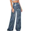 Shiny Wide Leg Trousers Women Daily Wear High Waist Loose Straight Pants Solid Color Comfortable Temperament Fashion Spring Autumn