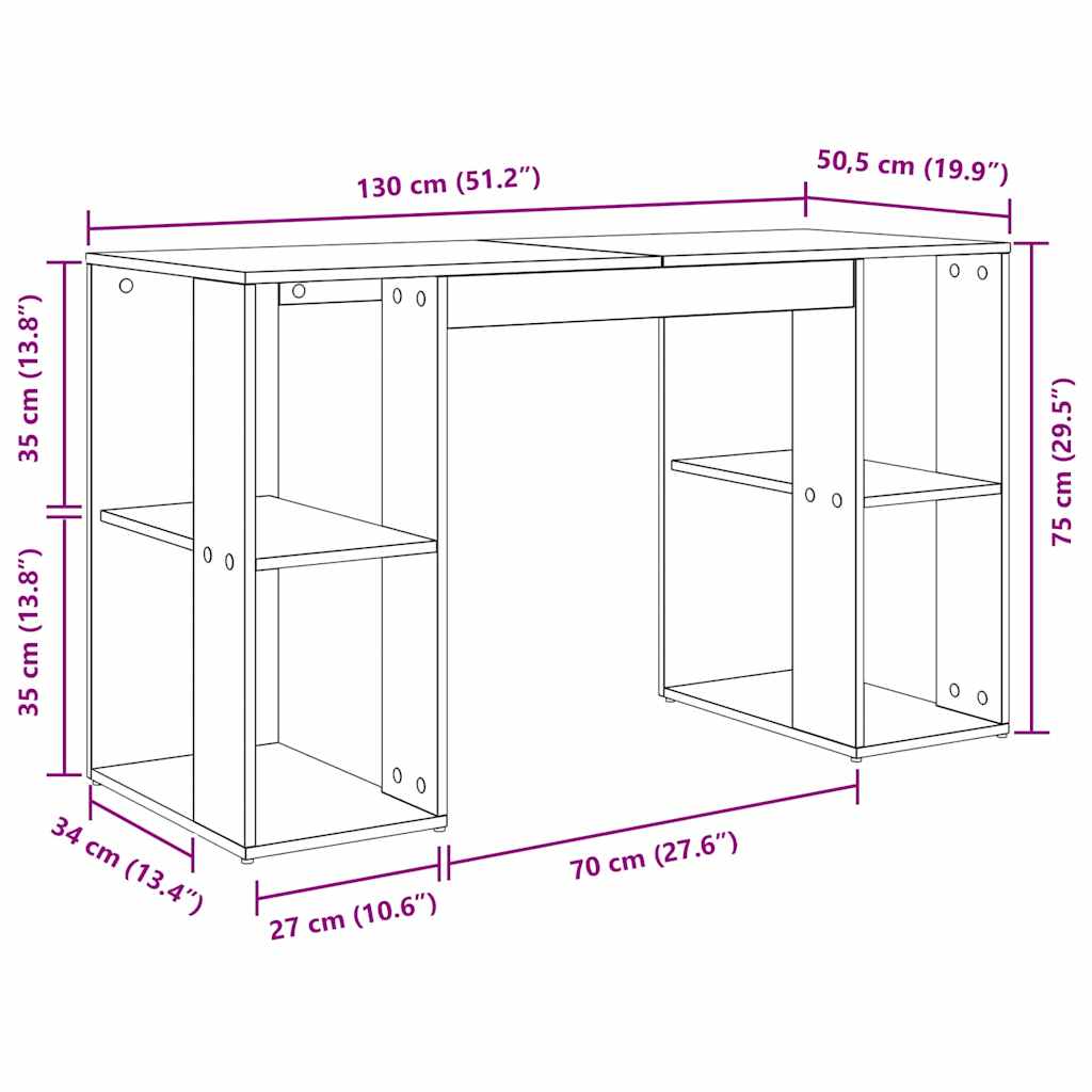 Desk in Grey Sonoma 130 x 50.5 x 75 cm Particleboard