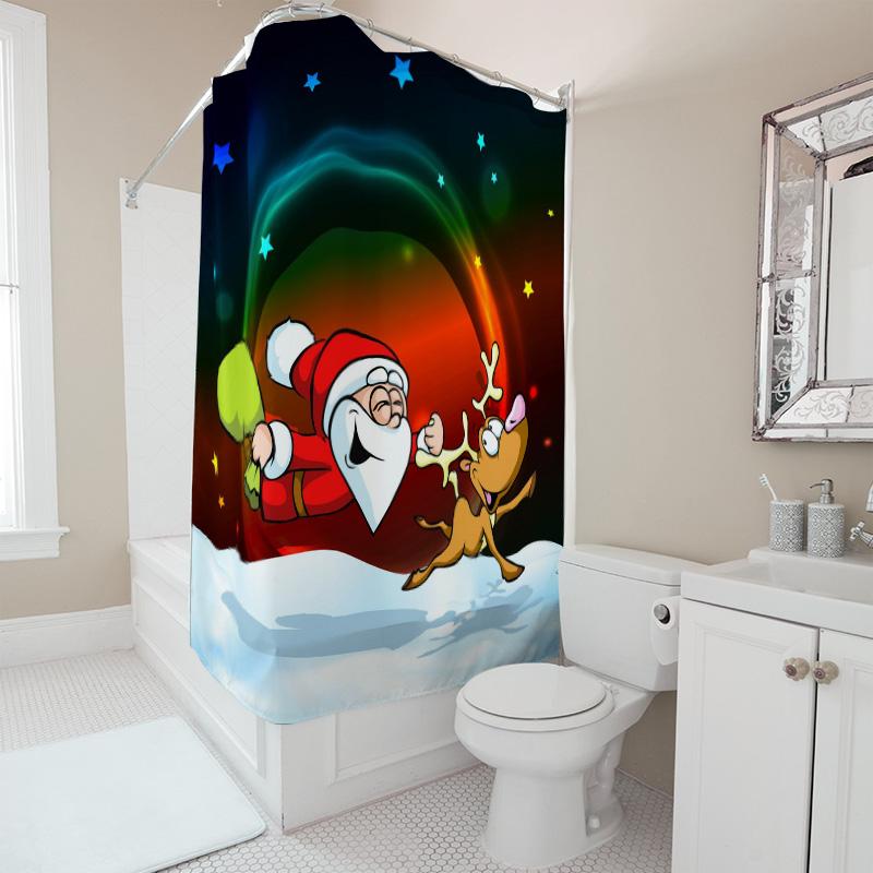 Tu Christmas Shower Curtain Santa Claus Reindeer Holiday Festive Bathroom Decor Waterproof Fabric Xmas Pattern Backdrop