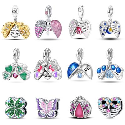 New Copper Heart Shaped Cat Claw Butterfly Four Leaf Clover Charms Beads Fit Qikaola Original Bracelets Diy Jewelry
