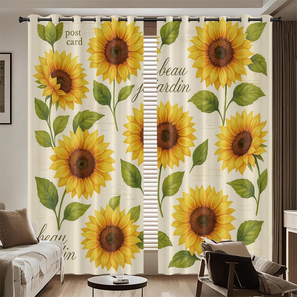 Individuelle Sonnenblumen Verdunkelungsvorhänge - Hochpräziser Digitaldruck, Verdicktes Polyester, Sonnenschutz