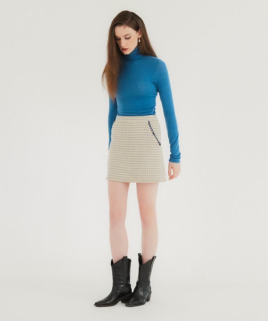 Hocus Pocus Bulgaria Virgin Wool A-Line Tweed Skirt / Cream