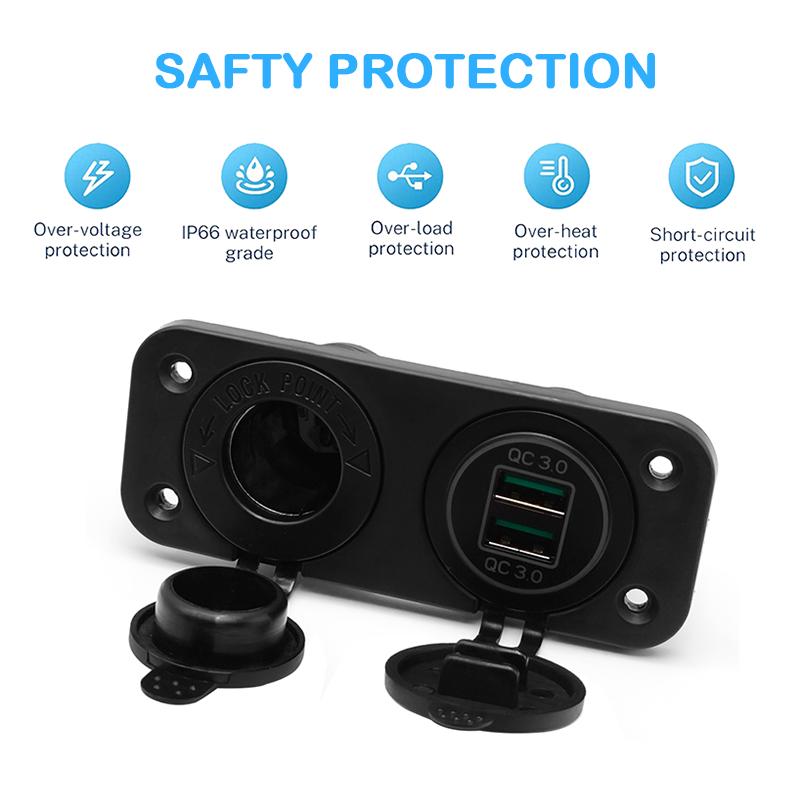 36W QC3.0 USB Steckdosenpanel Wasserdicht Schnellladung Dual USB Steckdosenadapter für Auto Boot Wohnmobil Motorrad