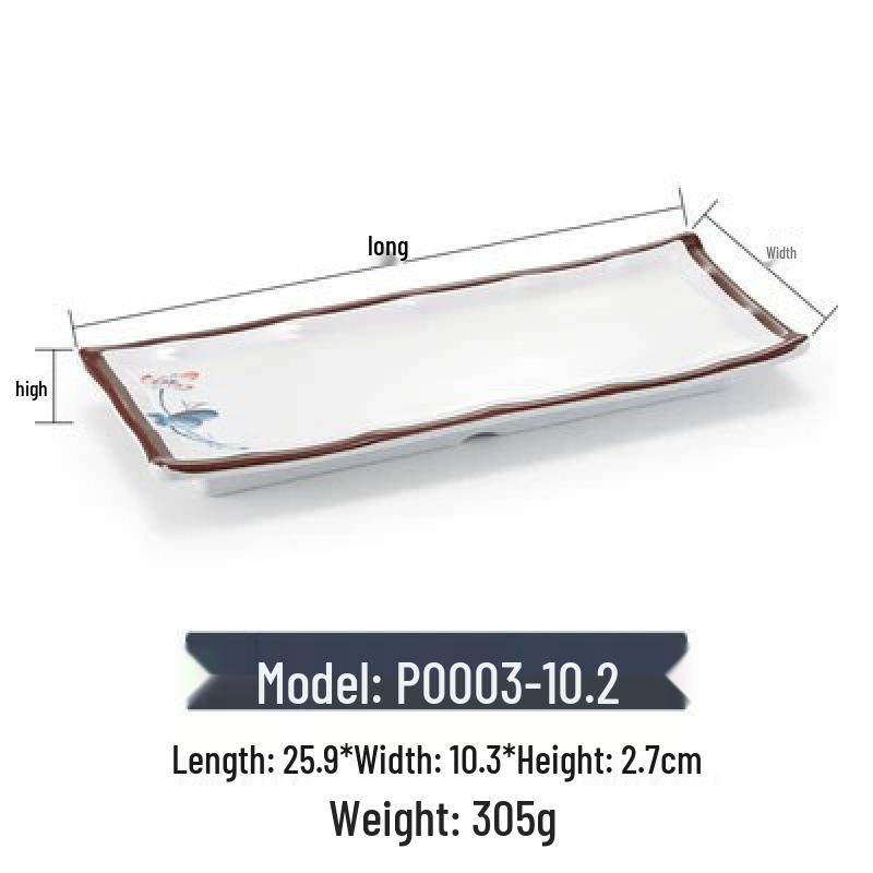 Melamine Rectangular Imitation Porcelain Plate for Sushi, BBQ, Cold Dishes - Commercial Use.