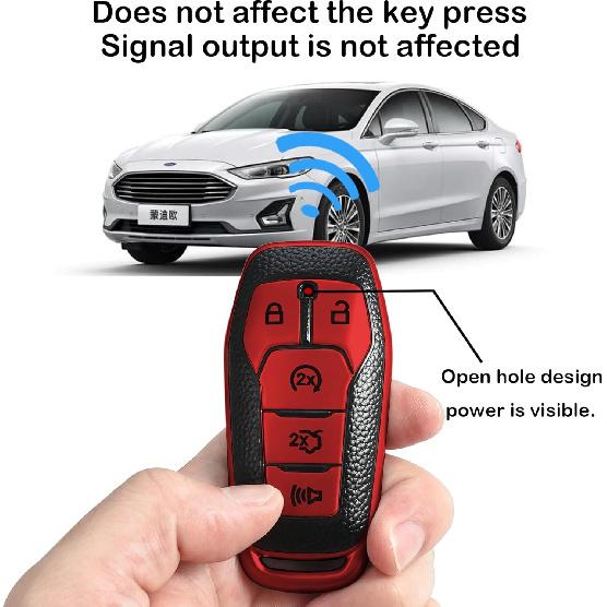 for Ford Key fob Cover,Texture case,with Keychain,Key Shell/Skin,5-Buttons fit 2016 2017 Explorer for Mustang Fusion MKZ MKC Remote Key Vehicle