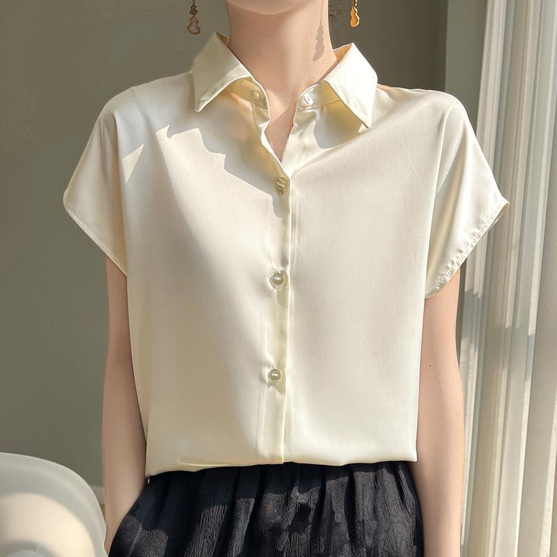

Women s Shirt Summer Short Sleeve Polo Neck Button-Down Cardigan Fashion Simple Elegant Office. XXL абрикосовий