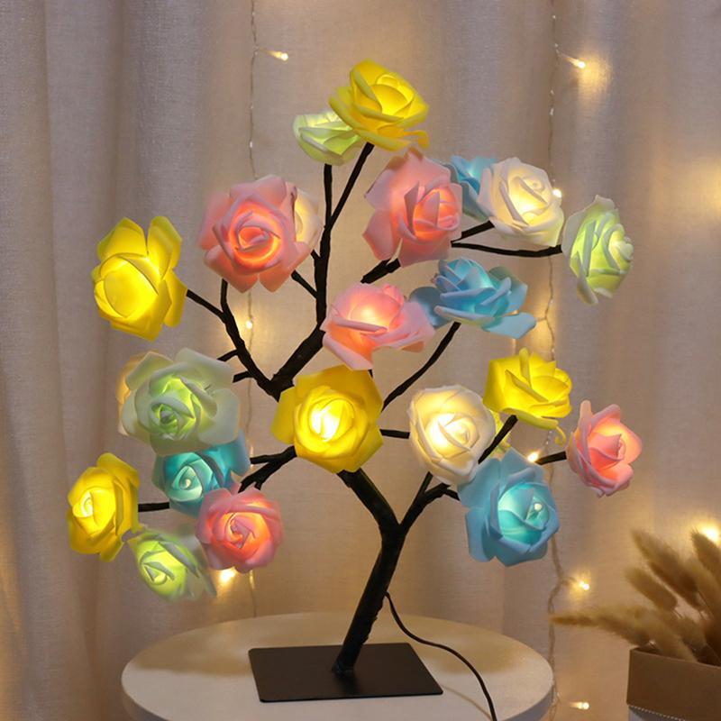 Led Table Lamp Lights Rose Flower Tree Usb Night Lights Home Decoration Parties Xmas Christmas Wedding Bedroom Decor Rose Lamp
