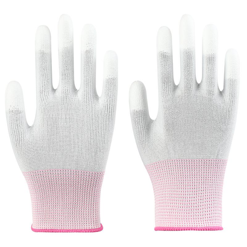 PU Coated White Nylon Gloves with Dipped Fingers - Anti-Static, Dust-Free, Wear-Resistant for Electronics