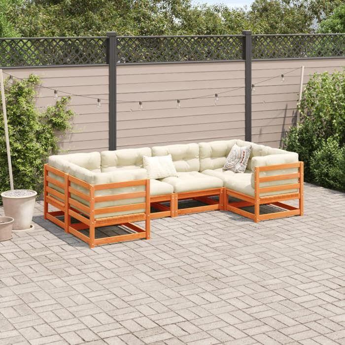 VidaXL Salon de jardin 6 pcs avec coussins cire marron bois pin massif 3299608