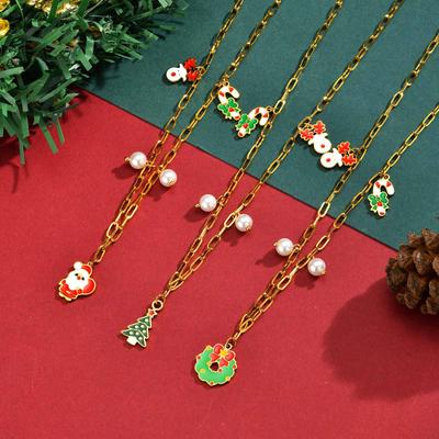 Weihnachtshalskette Party Feiertagsgeschenk Vielseitig Weihnachtsmann Rentier Schneemann Edelstahl Schmuck Damen