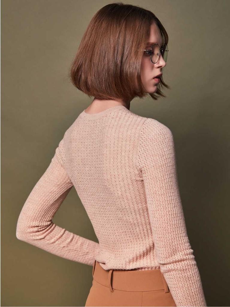 AYIHOLIC CASHMERE Long Sleeve Patterned Round Knit Top