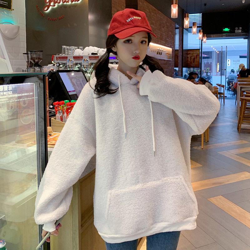 Women's Sweatshirt Autumn and Winter Thickened Velvet Wide Hooded Jacket
