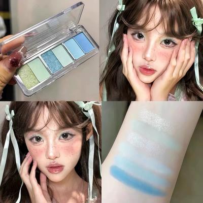 Summer Ice Is Blue and Green! Dopamine Eye Shadow Plate 2025 New Arrival Matte Shimmer Thin and Glittering Cool Blue Green