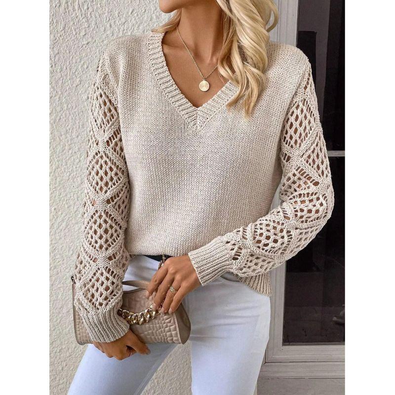 Hollow out Long Sleeve V-neck Sweater Hollow out Long sleeve V-neck Pullover Sweater