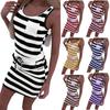 Women's Summer Fasion Sexy  Pocket Striped Print Bag Hip Sleeveless Dress