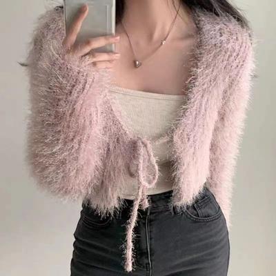 White Sweater Women Winter Autumn New Style Hairy Short Style Slim Fit and Slimming Knitted Cardigan Top Jacket