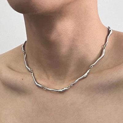 New Personality Trendy Irregular Wavy Chain Warp Necklace for Men Punk Style Stainless Steel Hip Hop Rock Collar Jewelry Gift
