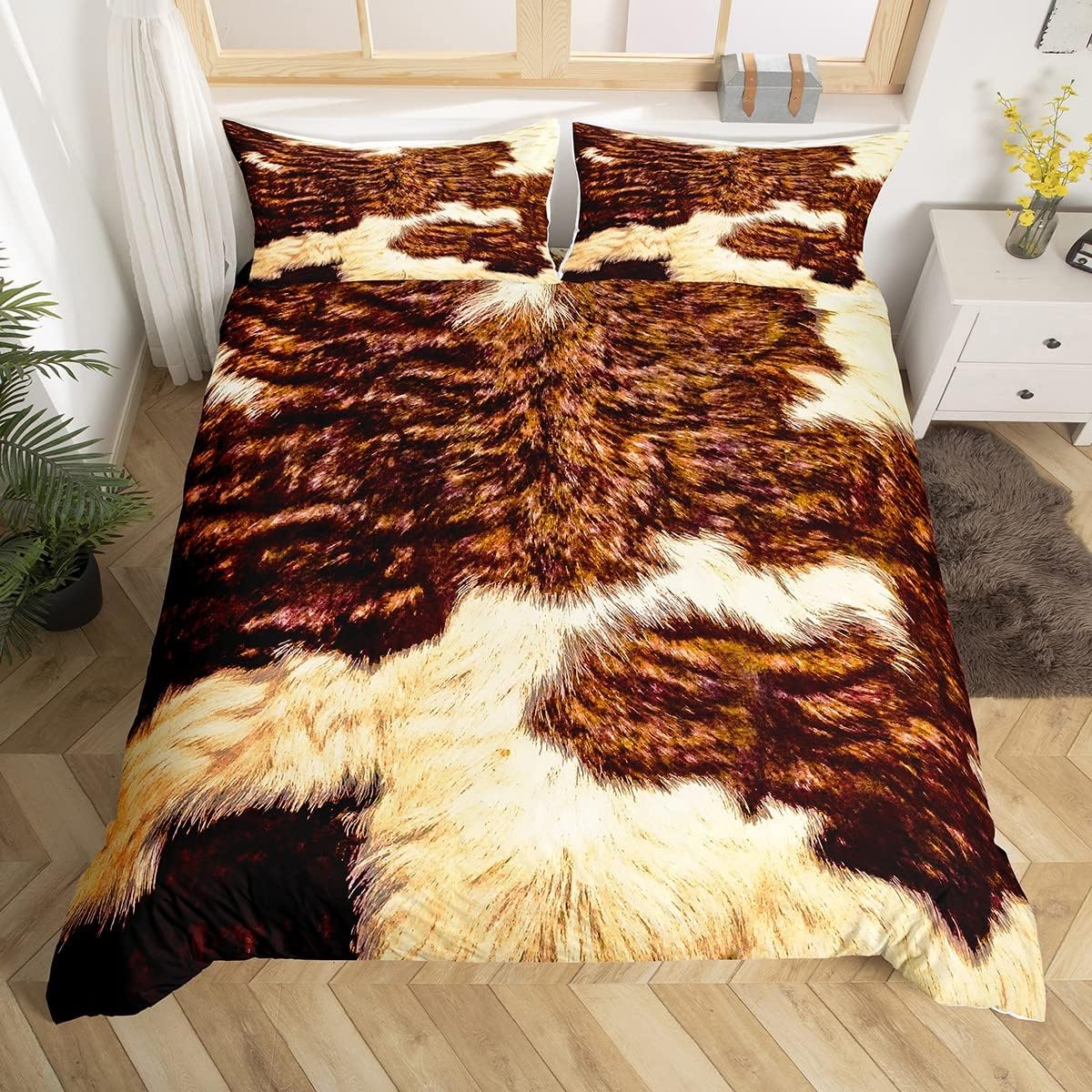 Zachte koeienhuid dekbedovertrek Twin King Boerderijdier beddengoedset Westerse patchwork warme dekbedovertrek Microvezel Koeienhuidprint Bedspreiddeksel 100*200cm Single