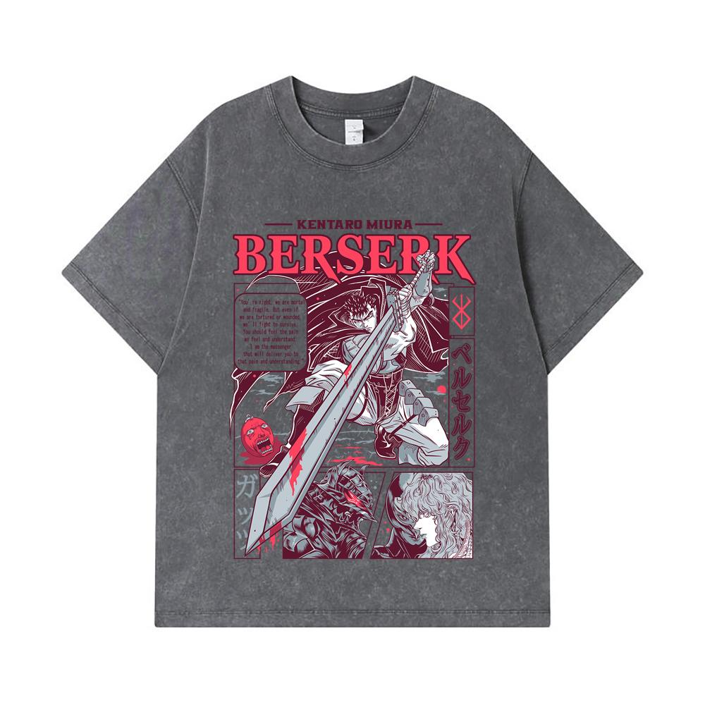 275 GSM Washed T-shirts 100% Cotton Berserk V1 Guts Print Unisex Heavy Cotton T Shirt