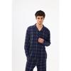 Men's Cotton Blue Plaid Patterned Long Sleeve Pocket Detailed Shirt Collar Pajama Set