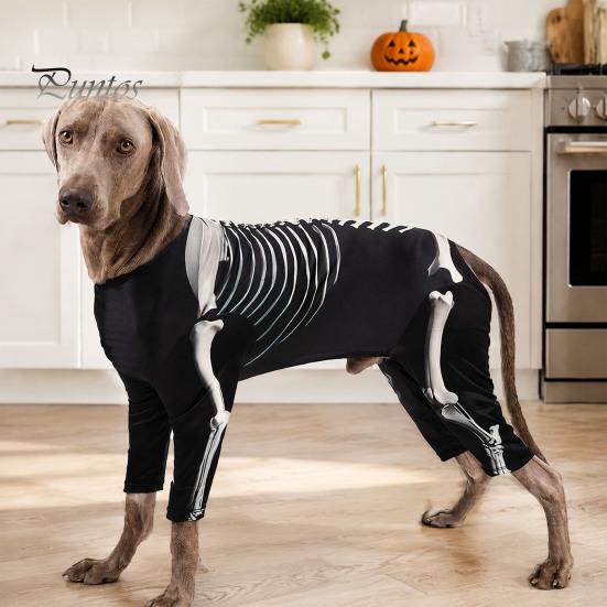 Dog Costume for Halloween Skeleton Costume, Print Four-legged Outfit, Spooky Breathable Pet Clothing All Sizes Cool Pullover Shirt Party Cosplay