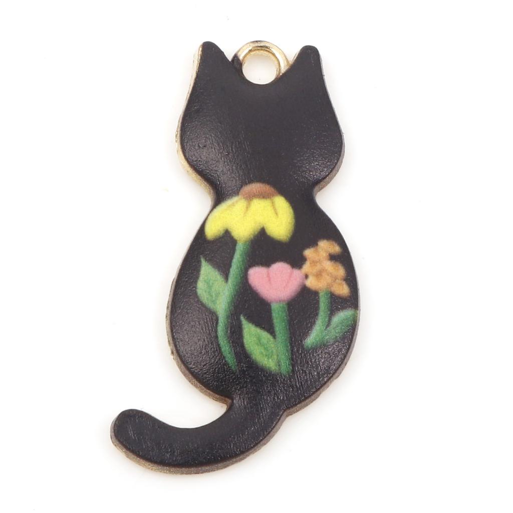 10PCs Zinc Based Alloy Cat Animal Pendants Gold Color Metal Enamel Charms DIY Necklace Bracelets Jewelry Making 3cm x 1.6cm
