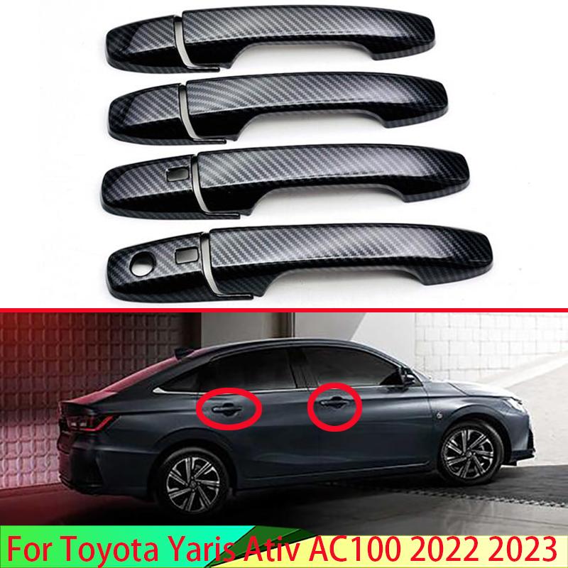 For Toyota Yaris Ativ AC100   Car Accessories ABS Chrome Door Handle Cover With Smart Key Hole Catch Cap Trim Molding