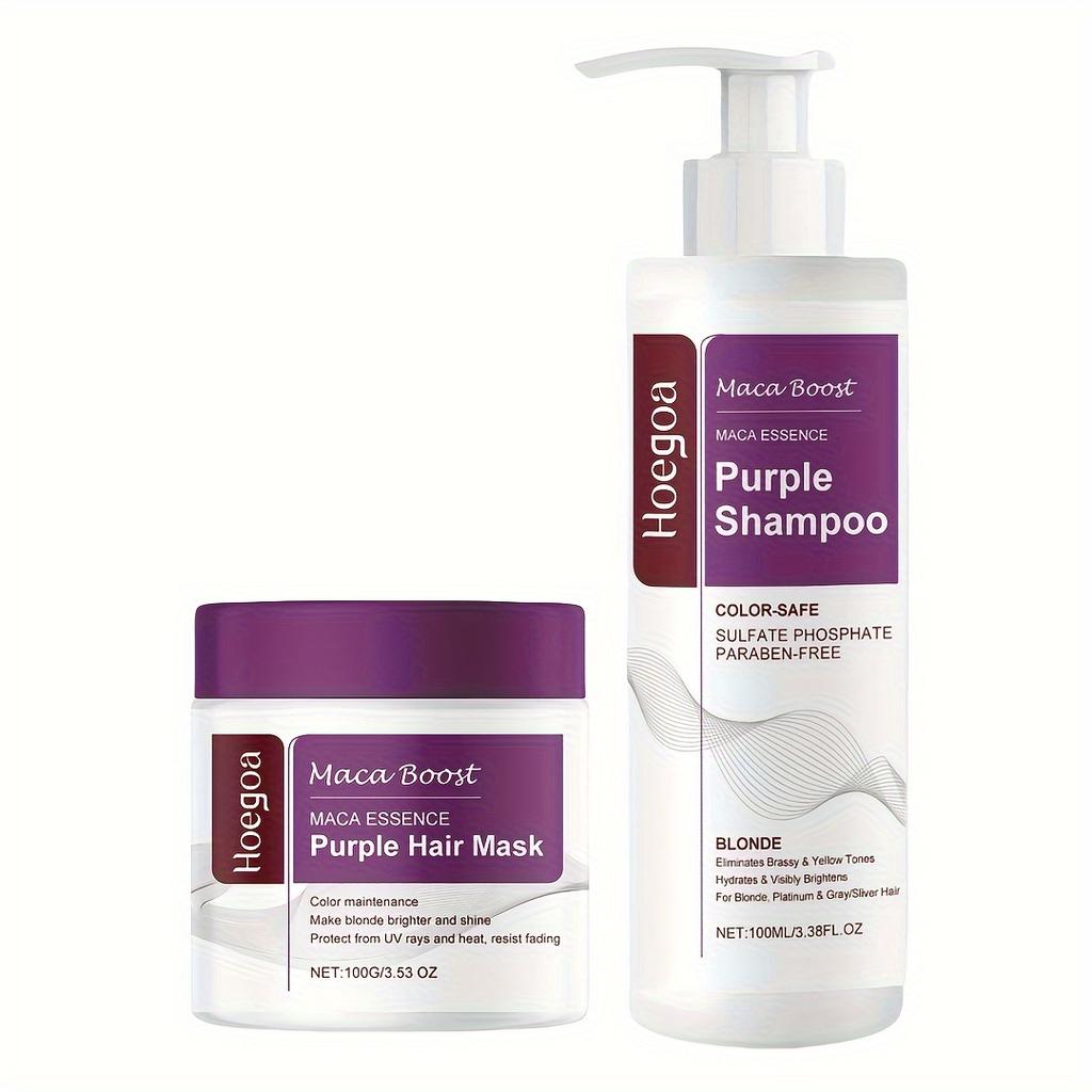 Dry Damaged Hair Treatment  Purple Shampoo & Hair Mask Set Enhance Hair Resilience Anti Frizz Reduce Breakage Total Repair Hair Mask