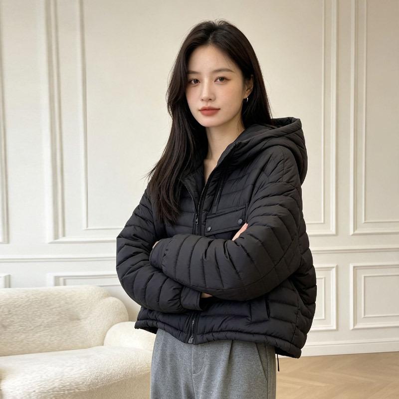Down jacket women's short winter new fashion literary hooded new Chinese light and warm white duck down bread jacket