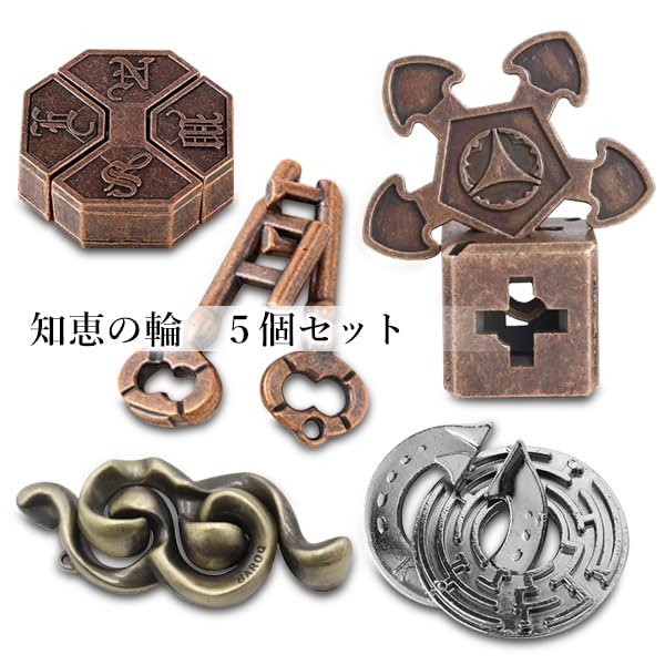 Brain Teaser Ring Puzzle for Adults, Set of 5, Highly Difficult Metal Puzzle, Fun for Adults and Children, Educational Toy, Mystery Solving, 3D