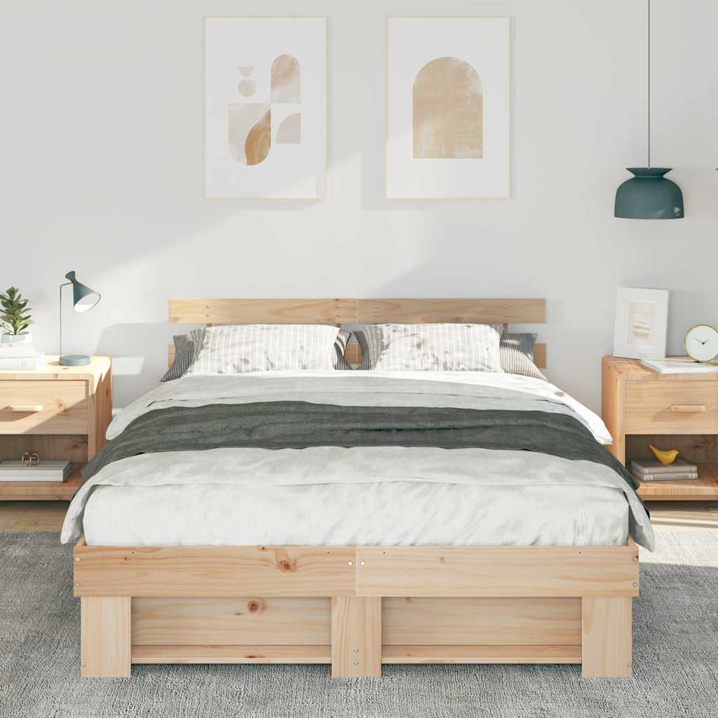 Brown Bed Frame with Headboard 160 x 200 cm Solid Pine Wood