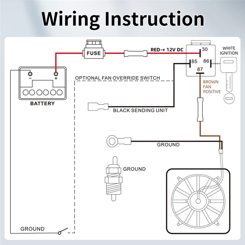 For Car Cooling Fan Thermostat Kit Electric Fan Relay Kit With 185° On 175° Off Temperature Switch