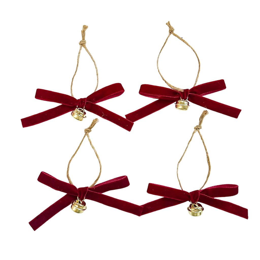 Laço de Fita de Veludo com Sinos Enfeite de Árvore de Natal, Decoração Atmosférica, Pendente de Laço