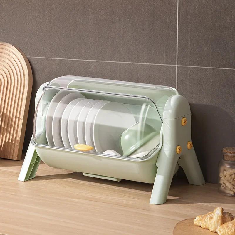 

Double-Layer Tableware Storage Rack Kitchen Bowl Dishes Bowl Plate Box Draining Rack Household Box with Lid Cupboard