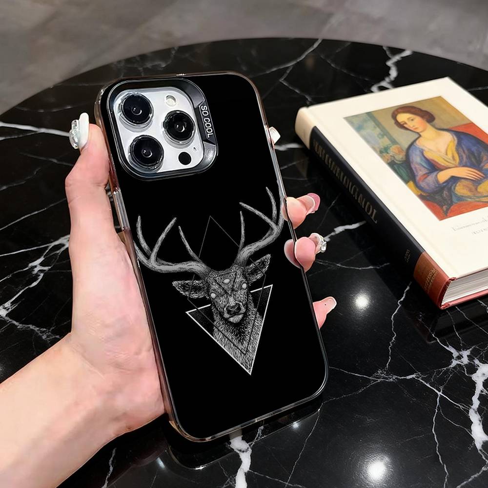 

Geometric Deer Animal Aesthetic Phone Case For iPhone 17,16,15,14,13,12,11 Plus,Pro Max,XS,Colorful Silver Black Cover iPhone15