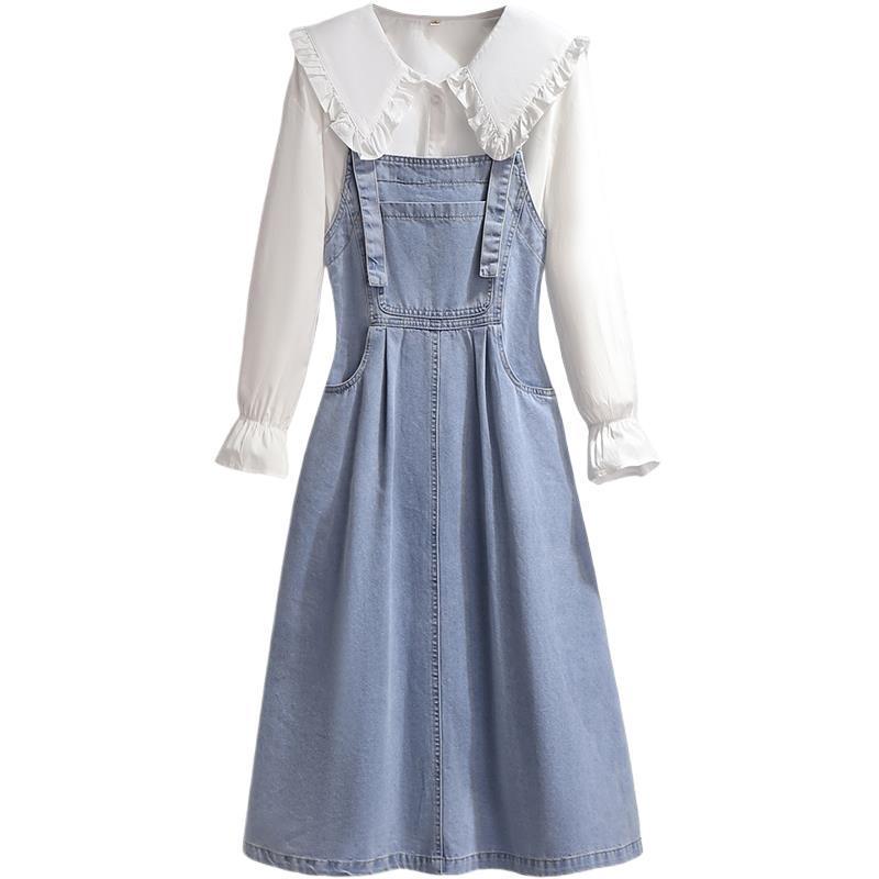 Women's Petites French Doll Collar Denim Overall Skirt - Unique Spring 2026 Fashion
