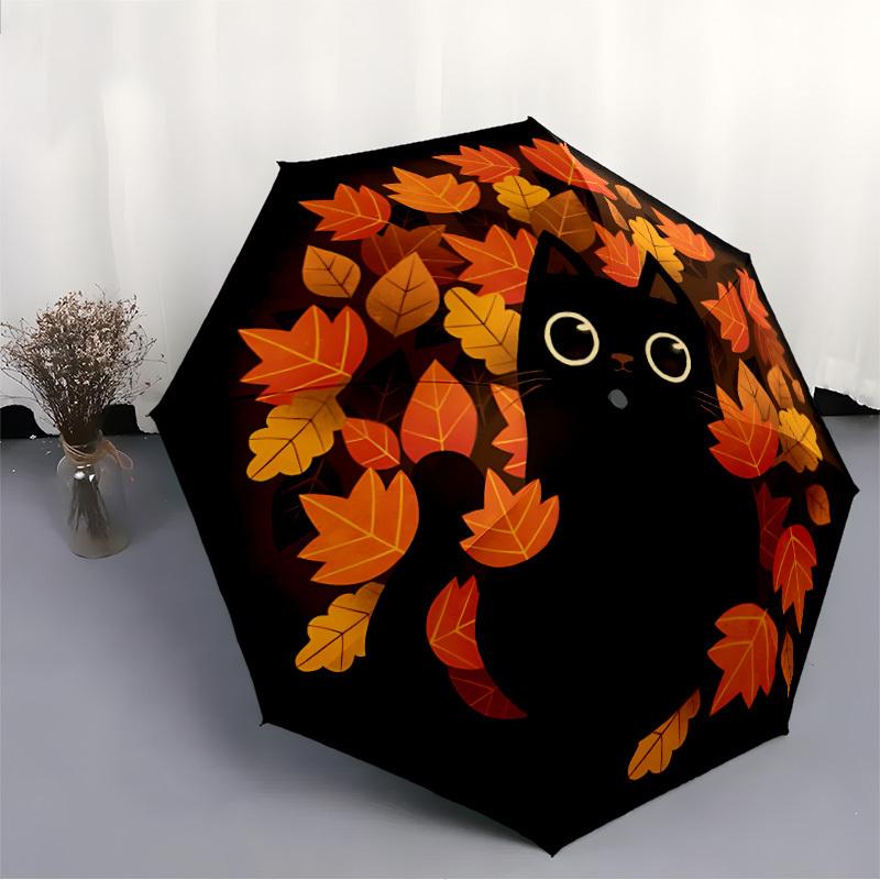 1pc Autumn Leaves Automatic Open/close Folding Compact Umbrella, 8-Rib Sturdy Canopy, Lightweight Portable, Commuting Use, Gift, Outdoor Umbrella, Tra
