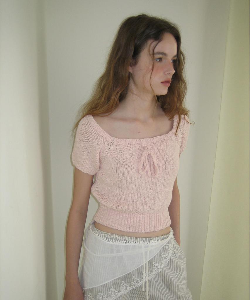 Eopaeleolakaibeu Hailey Square Ribbon Half Knit - Pink