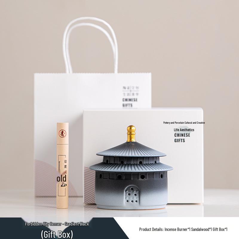 Ceramic Incense Burner Gift Set - Forbidden City Court Inspired Business and Souvenir