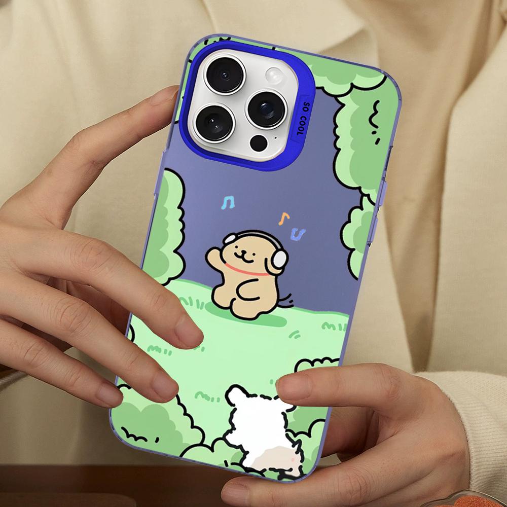 Cartoon Line Dog Phone Case For IPhone 16 15 14 13 12 11 Pro Max X XR XSMAX 8 7 Plus Matte Shockproof Back Cover