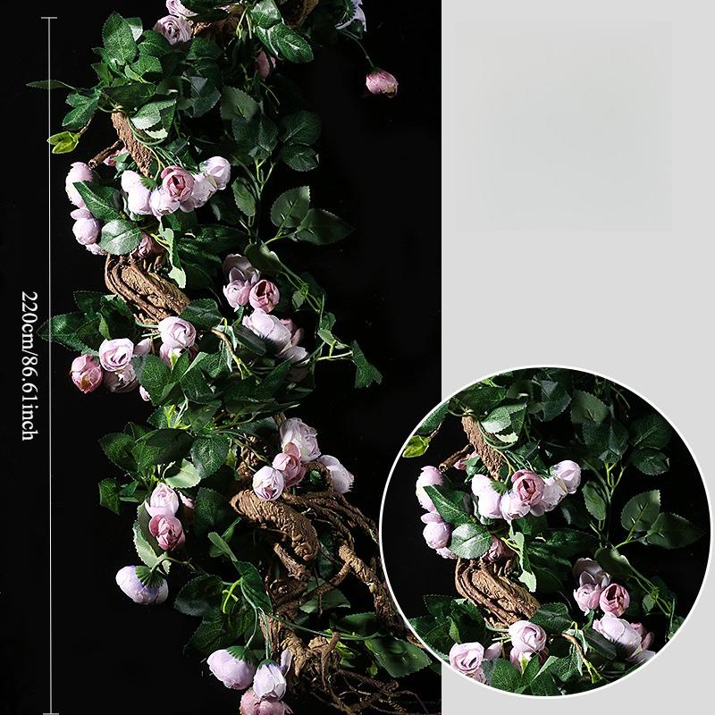 1Pc Autumn Simulation 86.6 Inch Rose Fence Hanging Flower Rattan for Outdoor Yard Patio Garden Home Holiday Party Decoration
